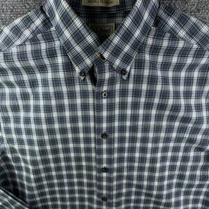 LL Bean Long Sleeve Button Up Shirt Plaid Blue Green Medium Cotton Adult Woven